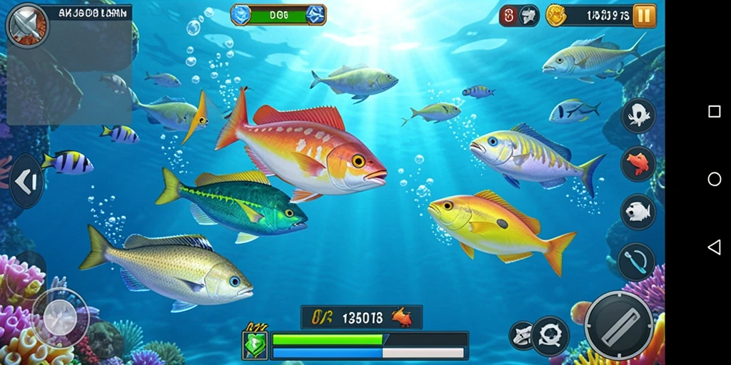 Tampilan gameplay seru dalam D73 saat menembak ikan.