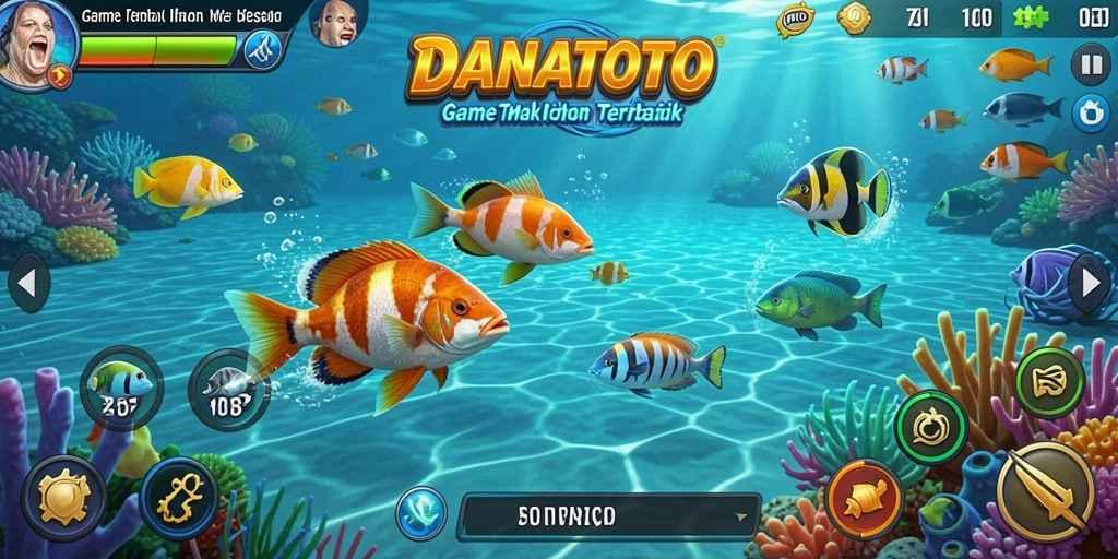 Screenshot utama DANATOTO menampilkan aksi menembak ikan yang seru dan grafis berkualitas tinggi.